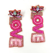 Load image into Gallery viewer, 
LOVE Beaded Earrings, hot Pink Heart Earrings, Valentines Day Earrings, Valentines Beaded Earrings, Seed Bead, Valentines Heart earrings, Pink earrings, pink beaded earrings, Love beaded earrings, valentines beaded earrings, Hearts earrings, Valentine’s day earrings, holiday gifts, tween girls accessories, Valentine’s day accessories, Best friend gifts, Best selling items, love accessories, boho earrings, custom earrings, unique earrings, unique gifts, handmade gifts, Pink Heart earrings