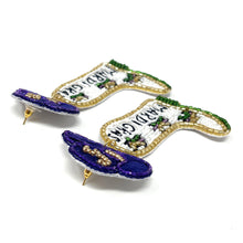 Load image into Gallery viewer, Mardi Gras accessories, Mardi gras earrings, beaded earrings, Cowgirl earrings, NOLA earrings, Mardi earrings, Purple earrings, Mardi Gras king cake beaded earrings, trendy earrings, party earrings, New Orleans party earrings, Mardi gras party earrings, holiday earrings, luxury earrings, Mardi gras accessories, Mardi Gras gifts, Mardi Gras New Orleans earrings, custom earrings, handmade earrings, Mardi Gras beaded earrings, Mardi Gras accessories, boho earrings, custom earrings, best selling items