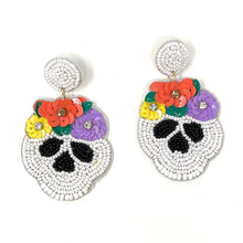 Load image into Gallery viewer, Halloween beaded Earrings, beaded halloween Earrings, halloween Earrings, Halloween Bead Earrings, earrings for halloween, day of the death earrings, sugar skull earrings, Unique earrings, candy corn earrings, Halloween jewelry, statement earrings, dia de los muertos earrings, spooky earrings, costume jewelry, Holiday earrings, sugar skull earrings, custom designs, cat earrings, witch earrings, autumn accessories, witch vibes, spooky vibes, day of the death accessories, day of the dead skull earrings