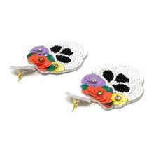 Load image into Gallery viewer, Halloween beaded Earrings, beaded halloween Earrings, halloween Earrings, Halloween Bead Earrings, earrings for halloween, day of the death earrings, sugar skull earrings, Unique earrings, candy corn earrings, Halloween jewelry, statement earrings, dia de los muertos earrings, spooky earrings, costume jewelry, Holiday earrings, sugar skull earrings, custom designs, cat earrings, witch earrings, autumn accessories, witch vibes, spooky vibes, day of the death accessories, day of the dead skull earrings