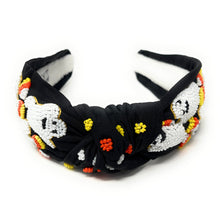 Load image into Gallery viewer, Halloween Headbands for Women, Custom Headbands, Hand Bead Headbands for Halloween, Trendy Halloween Headbands, Halloween Headbands, Halloween Knotted Headband, black Knotted headband, Halloween Hair Accessories, knotted headband, Custom headbands, Halloween gifts, halloween knot Headband, Halloween hair accessories, black Halloween headband, Statement headband, Halloween gifts, Trendy Halloween headband, Knot headband, Unique headbands, Ghosts headband, Headbands with ghosts