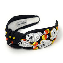 Load image into Gallery viewer, Halloween Headbands for Women, Custom Headbands, Hand Bead Headbands for Halloween, Trendy Halloween Headbands, Halloween Headbands, Halloween Knotted Headband, black Knotted headband, Halloween Hair Accessories, knotted headband, Custom headbands, Halloween gifts, halloween knot Headband, Halloween hair accessories, black Halloween headband, Statement headband, Halloween gifts, Trendy Halloween headband, Knot headband, Unique headbands, Ghosts headband, Headbands with ghosts