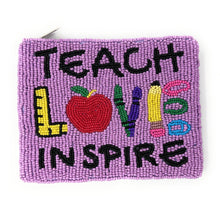 Load image into Gallery viewer, Best teacher ever beaded Coin Purse Pouch, teacher bead Purse, teacher Beaded Pouch, Summer Coin Purse, Boho bags, Wallets for her, boho pouch, boho accessories, best friend gifts, teacher gifts, miscellaneous gifts, best seller, best selling items, teacher appreciation gifts, birthday gifts, preppy beaded wallet, party favors, bachelorette bag, money pouch, wallets for teachers, teacher appreciation week gifts, mother’s day gift, handmade gifts, birthday for her, teacher appreciation day
