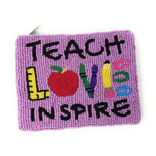Load image into Gallery viewer, Best teacher ever beaded Coin Purse Pouch, teacher bead Purse, teacher Beaded Pouch, Summer Coin Purse, Boho bags, Wallets for her, boho pouch, boho accessories, best friend gifts, teacher gifts, miscellaneous gifts, best seller, best selling items, teacher appreciation gifts, birthday gifts, preppy beaded wallet, party favors, bachelorette bag, money pouch, wallets for teachers, teacher appreciation week gifts, mother’s day gift, handmade gifts, birthday for her, teacher appreciation day