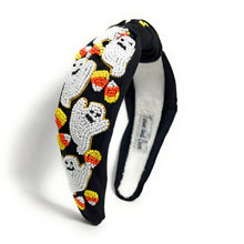 Load image into Gallery viewer, Halloween Headbands for Women, Custom Headbands, Hand Bead Headbands for Halloween, Trendy Halloween Headbands, Halloween Headbands, Halloween Knotted Headband, black Knotted headband, Halloween Hair Accessories, knotted headband, Custom headbands, Halloween gifts, halloween knot Headband, Halloween hair accessories, black Halloween headband, Statement headband, Halloween gifts, Trendy Halloween headband, Knot headband, Unique headbands, Ghosts headband, Headbands with ghosts
