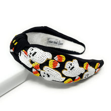Load image into Gallery viewer, Halloween Headbands for Women, Custom Headbands, Hand Bead Headbands for Halloween, Trendy Halloween Headbands, Halloween Headbands, Halloween Knotted Headband, black Knotted headband, Halloween Hair Accessories, knotted headband, Custom headbands, Halloween gifts, halloween knot Headband, Halloween hair accessories, black Halloween headband, Statement headband, Halloween gifts, Trendy Halloween headband, Knot headband, Unique headbands, Ghosts headband, Headbands with ghosts