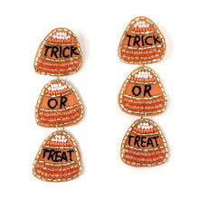 Load image into Gallery viewer, Halloween beaded Earrings, beaded halloween Earrings, halloween Earrings, Halloween Bead Earrings, earrings for halloween, trick or treat earrings, orange earrings, Unique earrings, candy earrings, Halloween jewelry, statement earrings, trick or treat earrings, spooky earrings, costume jewelry, Holiday earrings, pumpkin earrings, custom designs, cat earrings, dangling earrings, unique earrings, autumn accessories, witch vibes, spooky vibes, trick or treat accessories, candy corn earrings