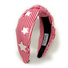 Load image into Gallery viewer, Americana Jeweled Headband, Patriotic Knotted Headband, Star Knotted Headband, Americana Hair Accessories, Red White Headband, Best Seller, headbands for women, best selling items, knotted headband, hairbands for women, Fourth of July hair accessories, Independence day gifts, Independence day Headband, Memorial day hair accessories, American Knot headband, USA flag headband, Fourth of July headband, Fourth of July gifts, red white headband, star knot headband, USA Knotted Headband