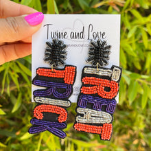 Load image into Gallery viewer, Halloween beaded Earrings, beaded halloween Earrings, halloween Earrings, Halloween Bead Earrings, earrings for halloween, trick or treat earrings, spooky beaded earrings, orange and black earrings, Unique earrings, candy corn earrings, Halloween jewelry, statement earrings, trick or treat earrings, spooky earrings, costume jewelry, Holiday earrings, pumpkin earrings, custom designs, cat earrings, dangling earrings, witch earrings, autumn accessories, witch vibes, spooky vibes, trick or treat accessories