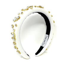 Load image into Gallery viewer, headbands for women, baroque headband, handmade headbands, white headband, off white headband, hair band for women, solid color headband, rhinestone headband, bejeweled headband, luxury headband, jeweled headband, pink jeweled headband, bling headband, embellished knot headband, luxury knot headband, knot headband, rhinestone headband, ivory hair accessories, jeweled headband, embellished headband, custom headband, statement headband, custom headbands, padded headband