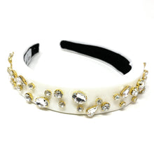 Load image into Gallery viewer, headbands for women, baroque headband, handmade headbands, white headband, off white headband, hair band for women, solid color headband, rhinestone headband, bejeweled headband, luxury headband, jeweled headband, pink jeweled headband, bling headband, embellished knot headband, luxury knot headband, knot headband, rhinestone headband, ivory hair accessories, jeweled headband, embellished headband, custom headband, statement headband, custom headbands, padded headband