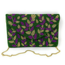 Load image into Gallery viewer, Mardi Gras Celebration Beaded Crossbody Chain  Clutch Bag Handbag, beaded clutch, beaded purse for mardi gras, mardi gras outfit, mardi gras celebration gift, mardi gras celebration outfit, gift for mardi gras, mardi gras gifts, Mardi Gras clutch purse, Mardi gras sequin bag, beaded bag, NOLA accessories, NOLA accessory, Mardi Gras accessory, Beaded sequin bag, Bags for mardi gras, party night out bags, party bags, Handmade gifts, hand beaded clutch purse, custom clutch purse, custom accessories