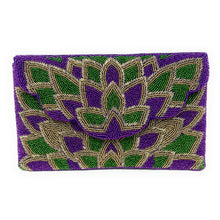 Load image into Gallery viewer, Mardi Gras Celebration Beaded Crossbody Chain  Clutch Bag Handbag, beaded clutch, beaded purse for mardi gras, mardi gras outfit, mardi gras celebration gift, mardi gras celebration outfit, gift for mardi gras, mardi gras gifts, Mardi Gras clutch purse, Mardi gras sequin bag, beaded bag, NOLA accessories, NOLA accessory, Mardi Gras accessory, Beaded sequin bag, Bags for mardi gras, party night out bags, party bags, Handmade gifts, hand beaded clutch purse, custom clutch purse, custom accessories