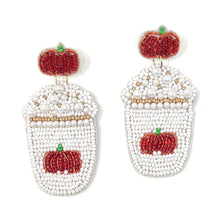 Load image into Gallery viewer, pumpkin spice latte beaded Earrings, autumn Earrings, Autumn bead Earrings, Fall Earrings, earrings for Thanksgiving, Thanksgiving earrings, pumpkin spice latte earrings, Unique earrings, pumpkin spice earrings, Autumn jewelry, statement earrings, Fall pumpkin earrings, Fall beaded earrings, Autumn jewelry, Holiday earrings, pumpkin earrings, custom designs, cat earrings, dangling earrings, unique earrings, Thanksgiving accessories, Autumn accessories, Autumn brown earrings