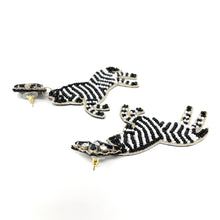 Load image into Gallery viewer, custom beaded Earrings, black white Earrings, black Beaded Earrings, zebra earrings, New years earrings, women earrings, Statement earrings, handmade earrings, custom earrings, bejeweled accessories, fancy accessories, leopard earrings, gifts for mom, best friend gifts, birthday gifts, bohemian earrings, fancy earrings accessory, party earrings, Fancy earrings, boho earrings, rhinestone earrings, embellished earrings, party black earrings, statement earrings, autumn earrings, zebra earrings