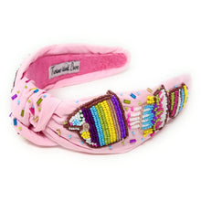 Load image into Gallery viewer, headband for women, sprinkles Knotted headband, headbands for women, birthday headbands, top knot headband, sprinkles top knot headband, rainbow headband, sprinkles hair band, trendy headbands, top knotted headband, statement headbands, top knotted headband, knotted headband, party headbands, trendy headband, fashion headbands, embellished headband, rhinestone headband, gemstone headband for women, luxury headband, jeweled headband for women, jeweled knot headband, happy birthday headbands