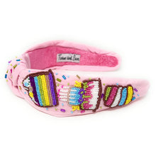 Load image into Gallery viewer, headband for women, sprinkles Knotted headband, headbands for women, birthday headbands, top knot headband, sprinkles top knot headband, rainbow headband, sprinkles hair band, trendy headbands, top knotted headband, statement headbands, top knotted headband, knotted headband, party headbands, trendy headband, fashion headbands, embellished headband, rhinestone headband, gemstone headband for women, luxury headband, jeweled headband for women, jeweled knot headband, happy birthday headbands