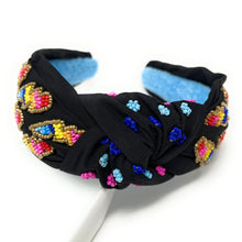 Load image into Gallery viewer, headband for women, Multicolor Knot headband, summer headband, summer knotted headband, summer top knot headband, Summer top knotted headband, multi color knotted headband, Summer hair band, beaded colorful headband, multicolor lightning bolt headband, lightning bolt headband, top knotted headband, knotted headband, rainbow lightning bolt lover gifts, Beaded embellished headband, luxury headband, Birthday gifts, Summer Knot headband, Summer knot embellished headband, lightning bolt knot headband