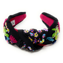 Load image into Gallery viewer, headband for women, Multicolor Knot headband, summer headband, summer knotted headband, summer top knot headband, Summer top knotted headband, multi color knotted headband, Summer hair band, beaded colorful headband, multicolor floral headband, Embroidered floral headband, top knotted headband, knotted headband, floral lover gifts, Beaded embellished headband, luxury headband, Birthday gifts, Summer Knot headband, Summer knot embellished headband, floral knot headband