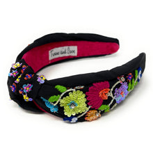 Load image into Gallery viewer, headband for women, Multicolor Knot headband, summer headband, summer knotted headband, summer top knot headband, Summer top knotted headband, multi color knotted headband, Summer hair band, beaded colorful headband, multicolor floral headband, Embroidered floral headband, top knotted headband, knotted headband, floral lover gifts, Beaded embellished headband, luxury headband, Birthday gifts, Summer Knot headband, Summer knot embellished headband, floral knot headband
