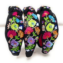 Load image into Gallery viewer, headband for women, Multicolor Knot headband, summer headband, summer knotted headband, summer top knot headband, Summer top knotted headband, multi color knotted headband, Summer hair band, beaded colorful headband, multicolor floral headband, Embroidered floral headband, top knotted headband, knotted headband, floral lover gifts, Beaded embellished headband, luxury headband, Birthday gifts, Summer Knot headband, Summer knot embellished headband, floral knot headband