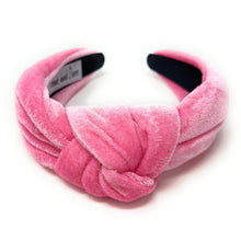 Load image into Gallery viewer, Spring Summer Headband, Summer Knotted Headband, Pink Knott Headband, Pink Hair Accessories, velvet pink Headband, Best Seller, headbands for women, best selling items, knotted headband, hairbands for women, Spring Summer gifts, Solid color knot Headband, Solid color hair accessories, Pink knot headband, Velour knotted headband, Statement headband, Mom gifts, embellished knot headband, barbie pink accessories, barbie pink headband, cancer awareness headband, cancer awareness month, pink fight cancer