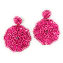 Load image into Gallery viewer, floral Beaded Earrings, beaded fuchsia Earrings, fuchsia floral Earrings, fuchsia love Beaded Earrings, fuchsia flower earrings, floral lover bead earrings, hot pink beaded earrings, pink floral earrings, Beaded earrings, fuchsia Love bead earrings, fuchsia seed bead earrings, floral accessories, summer accessories, spring summer earrings, gifts for mom, best friend gifts, birthday gifts, flower earrings, flower beaded earrings, floral earrings accessory, fuchsia earrings, summer beaded earrings