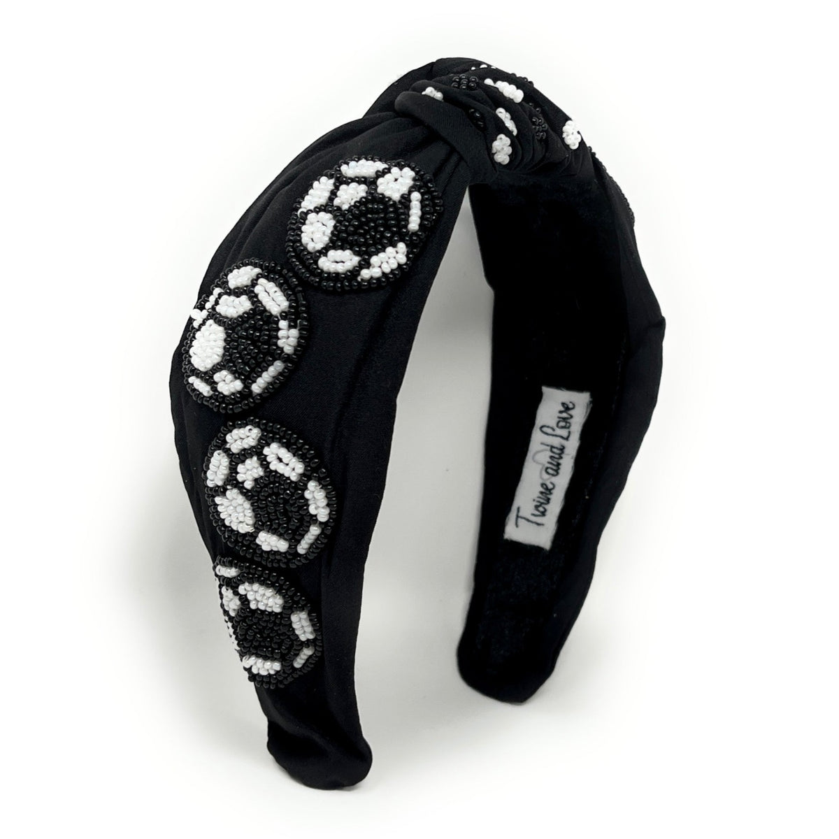 Soccer Knotted Headband, Embellished Headband, Soccer Beaded Headband