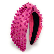 Load image into Gallery viewer, headband for women, fashion headbands, womens headband, headbands for women, stylish headbands, headband style, top knot headband, vegan top knot headband, head band, hair band, trendy headbands, top knotted headband, neutral headband, summer headbands, handmade headbands, top knotted headband, knotted headband, head band, hair band for women, statement headbands, Fall headbands, hair accessories, twist knotted headband, pearly knot headband, leather headband, pearl headband, cluster pearl headband