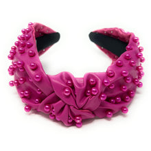 Load image into Gallery viewer, headband for women, fashion headbands, womens headband, headbands for women, stylish headbands, headband style, top knot headband, vegan top knot headband, head band, hair band, trendy headbands, top knotted headband, neutral headband, summer headbands, handmade headbands, top knotted headband, knotted headband, head band, hair band for women, statement headbands, Fall headbands, hair accessories, twist knotted headband, pearly knot headband, leather headband, pearl headband, cluster pearl headband