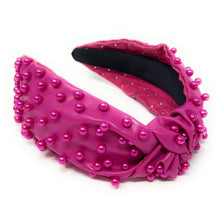 Load image into Gallery viewer, headband for women, fashion headbands, womens headband, headbands for women, stylish headbands, headband style, top knot headband, vegan top knot headband, head band, hair band, trendy headbands, top knotted headband, neutral headband, summer headbands, handmade headbands, top knotted headband, knotted headband, head band, hair band for women, statement headbands, Fall headbands, hair accessories, twist knotted headband, pearly knot headband, leather headband, pearl headband, cluster pearl headband