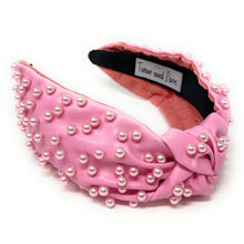 Load image into Gallery viewer, headband for women, fashion headbands, womens headband, headbands for women, stylish headbands, headband style, top knot headband, vegan top knot headband, head band, hair band, trendy headbands, top knotted headband, neutral headband, summer headbands, handmade headbands, top knotted headband, knotted headband, head band, hair band for women, statement headbands, Fall headbands, hair accessories, twist knotted headband, pearly knot headband, breast cancer awareness headband