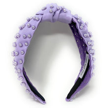 Load image into Gallery viewer, headband for women, fashion headbands, womens headband, headbands for women, stylish headbands, headband style, top knot headband, vegan top knot headband, head band, hair band, trendy headbands, top knotted headband, neutral headband, summer headbands, handmade headbands, top knotted headband, knotted headband, head band, hair band for women, statement headbands, Fall headbands, lavender hair accessories, lavender knotted headband, pearly knot headband, breast cancer awareness headband