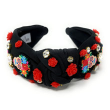 Load image into Gallery viewer, Halloween Jeweled Headband, Halloween Knotted Headband, dia de los Muertos accessories, Black Headband, Day of the Death Hair Accessories, La Catrina Headband, Best Seller, headbands for women, Sugar Skull headband, knotted headband, Halloween gifts, halloween knot Headband, candy corn accessories, Halloween headband, Halloween headband, Statement headband, Dia de los Muertos gifts, jeweled knot headband, Jeweled headband, Catrina Embellished headband, Day of the Death embellished headband
