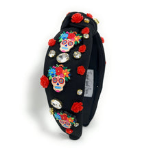 Load image into Gallery viewer, Halloween Jeweled Headband, Halloween Knotted Headband, dia de los Muertos accessories, Black Headband, Day of the Death Hair Accessories, La Catrina Headband, Best Seller, headbands for women, Sugar Skull headband, knotted headband, Halloween gifts, halloween knot Headband, candy corn accessories, Halloween headband, Halloween headband, Statement headband, Dia de los Muertos gifts, jeweled knot headband, Jeweled headband, Catrina Embellished headband, Day of the Death embellished headband
