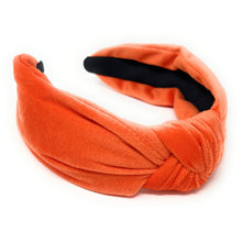 Load image into Gallery viewer, Spring Summer Headband, Summer Knotted Headband, orange Knott Headband, Orange Hair Accessories, velvet orange Headband, Best Seller, headbands for women, best selling items, knotted headband, hairbands for women, Spring Summer gifts, Solid color knot Headband, Solid color hair accessories, orange knot headband, Velour knotted headband, Statement headband, Mom gifts, embellished knot headband, halloween orange accessories, orange knot headband, solid color headband, velour headband, velvet headband
