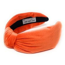 Load image into Gallery viewer, Spring Summer Headband, Summer Knotted Headband, orange Knott Headband, Orange Hair Accessories, velvet orange Headband, Best Seller, headbands for women, best selling items, knotted headband, hairbands for women, Spring Summer gifts, Solid color knot Headband, Solid color hair accessories, orange knot headband, Velour knotted headband, Statement headband, Mom gifts, embellished knot headband, halloween orange accessories, orange knot headband, solid color headband, velour headband, velvet headband