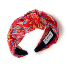 Load image into Gallery viewer, headband for woman, fashion headbands, vintage headband, headbands for women, red headbands, headband style, top knot headband, Chinese year headband, top knot headband, vintage accessories, trendy headbands, oriental fabric headband, Lunar year headband, Lunar Chinese headbands, oriental fabric accessories, handmade headbands, top knotted headband, knotted headband, oriental print headband, custom knotted headband, fall headbands, floral print headbands, vintage knot headbands, best selling items