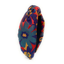 Load image into Gallery viewer, headband for woman, fashion headbands, womens headband, headbands for women, stylish headbands, headband style, top knot headband, woven top knot headband, head band, hair band, trendy headbands, raffia woven headband, women top knot headband, summer headbands, beige headband, beige top knot headband, handmade headbands, top knotted headband, knotted headband, oriental print headband, red top knotted headband, fall headbands, floral print headbands, vintage headbands, best selling items