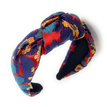 Load image into Gallery viewer, headband for woman, fashion headbands, womens headband, headbands for women, stylish headbands, headband style, top knot headband, woven top knot headband, head band, hair band, trendy headbands, raffia woven headband, women top knot headband, summer headbands, beige headband, beige top knot headband, handmade headbands, top knotted headband, knotted headband, oriental print headband, red top knotted headband, fall headbands, floral print headbands, vintage headbands, best selling items