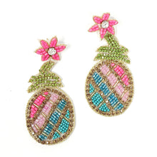 Load image into Gallery viewer, pineapple Beaded Earrings, beaded pineapple Earrings, fruit Earrings, pineapple love Beaded Earrings, fruity earrings, pineapple lover bead earrings, multicolor beaded earrings, Hawaiian earrings, Beaded earrings, pineapple bead earrings, yellow seed bead earrings, fruit accessories, summer accessories, spring summer earrings, gifts for mom, best friend gifts, birthday gifts, fruit jewelry, fruit bead earrings, pineapple earrings accessory, multicolor earrings, summer beaded earrings