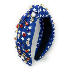 Load image into Gallery viewer, Americana Jeweled Headband, Patriotic Knotted Headband, Star Knotted Headband, Americana Hair Accessories, Red White Headband, Best Seller, headbands for women, best selling items, knotted headband, hairbands for women, hair accessories, Independence day gifts, Independence day Headband, Memorial day hair accessories, American headband, USA flag headband, Fourth of July headband, Fourth of July gifts, red white headband, star knot headband, Jeweled headband, USA Jeweled headband, USA Headband