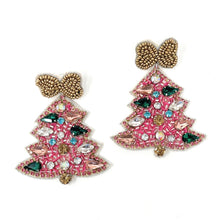 Load image into Gallery viewer,  Christmas Beaded Earrings, Pink Christmas Earrings, Holiday Earrings, Christmas Beaded Earrings, Seed Bead, Merry Christmas, Pink earrings, Pink beaded earrings, Christmas beaded earrings, Christmas earrings, holiday earrings, pink holiday earrings, Pink tree earrings, Christmas tree bead earrings, holiday gifts, holiday accessories, holiday beaded accessories, Holiday pink accessories, Holiday Christmas earrings, Christmas gifts, Best seller, best Selling items, Christmas earrings, Custom earrings