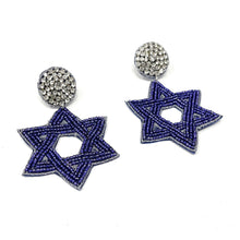 Load image into Gallery viewer, 
Hanukkah Beaded Earrings, Hanukkah Earrings, Holiday Earrings, Blue Beaded Earrings, Seed Bead, Hanukkah, Holiday ornament earrings, Star of David beaded earrings, Star of David Hanukkah, Blue star earrings, holiday earrings, Ornament earrings, blue Star of David earrings, holiday gifts, holiday accessories, holiday beaded accessories, Holiday accessories, Holiday Blue earrings, Hanukkah gifts, best Selling items, Hanukkah star earrings, Custom earrings