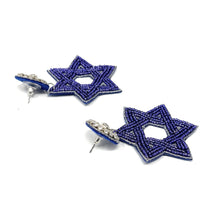 Load image into Gallery viewer, 
Hanukkah Beaded Earrings, Hanukkah Earrings, Holiday Earrings, Blue Beaded Earrings, Seed Bead, Hanukkah, Holiday ornament earrings, Star of David beaded earrings, Star of David Hanukkah, Blue star earrings, holiday earrings, Ornament earrings, blue Star of David earrings, holiday gifts, holiday accessories, holiday beaded accessories, Holiday accessories, Holiday Blue earrings, Hanukkah gifts, best Selling items, Hanukkah star earrings, Custom earrings