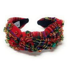 Load image into Gallery viewer, Christmas Jeweled Headband, Christmas Knotted Headband, red Knotted Headband, Christmas Hair Accessories, Red Headband, Best Seller, headbands for women, best selling items, knotted headband, Red plaid accessories, Christmas gifts, Christmas knot Headband, Red hair accessories, Christmas headband, holiday headband, Statement headband, Red Plaid gifts, embellished knot headband, jeweled knot headband, Red Plaid Embellished headband, Christmas embellished headband, Plaid headband, Holiday plaid headband