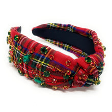 Load image into Gallery viewer, Christmas Jeweled Headband, Christmas Knotted Headband, red Knotted Headband, Christmas Hair Accessories, Red Headband, Best Seller, headbands for women, best selling items, knotted headband, Red plaid accessories, Christmas gifts, Christmas knot Headband, Red hair accessories, Christmas headband, holiday headband, Statement headband, Red Plaid gifts, embellished knot headband, jeweled knot headband, Red Plaid Embellished headband, Christmas embellished headband, Plaid headband, Holiday plaid headband