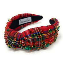 Load image into Gallery viewer, Christmas Jeweled Headband, Christmas Knotted Headband, red Knotted Headband, Christmas Hair Accessories, Red Headband, Best Seller, headbands for women, best selling items, knotted headband, Red plaid accessories, Christmas gifts, Christmas knot Headband, Red hair accessories, Christmas headband, holiday headband, Statement headband, Red Plaid gifts, embellished knot headband, jeweled knot headband, Red Plaid Embellished headband, Christmas embellished headband, Plaid headband, Holiday plaid headband