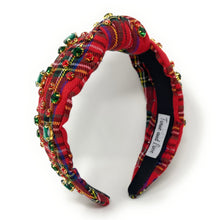 Load image into Gallery viewer, Christmas Jeweled Headband, Christmas Knotted Headband, red Knotted Headband, Christmas Hair Accessories, Red Headband, Best Seller, headbands for women, best selling items, knotted headband, Red plaid accessories, Christmas gifts, Christmas knot Headband, Red hair accessories, Christmas headband, holiday headband, Statement headband, Red Plaid gifts, embellished knot headband, jeweled knot headband, Red Plaid Embellished headband, Christmas embellished headband, Plaid headband, Holiday plaid headband