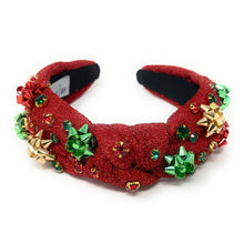 Load image into Gallery viewer, Christmas Jeweled Headband, Christmas Knotted Headband, red Knotted Headband, Christmas Hair Accessories, Red Headband, Best Selling items, shimmer headbands, headbands for women, knotted headband, Red bow accessories, Christmas gifts, Christmas knot Headband, Red hair accessories, Christmas headband, holiday headband, Statement headband, Red gifts, embellished knot headband, jeweled knot headband, Red Embellished headband, Christmas embellished headband, red shimmer headband, Holiday headband